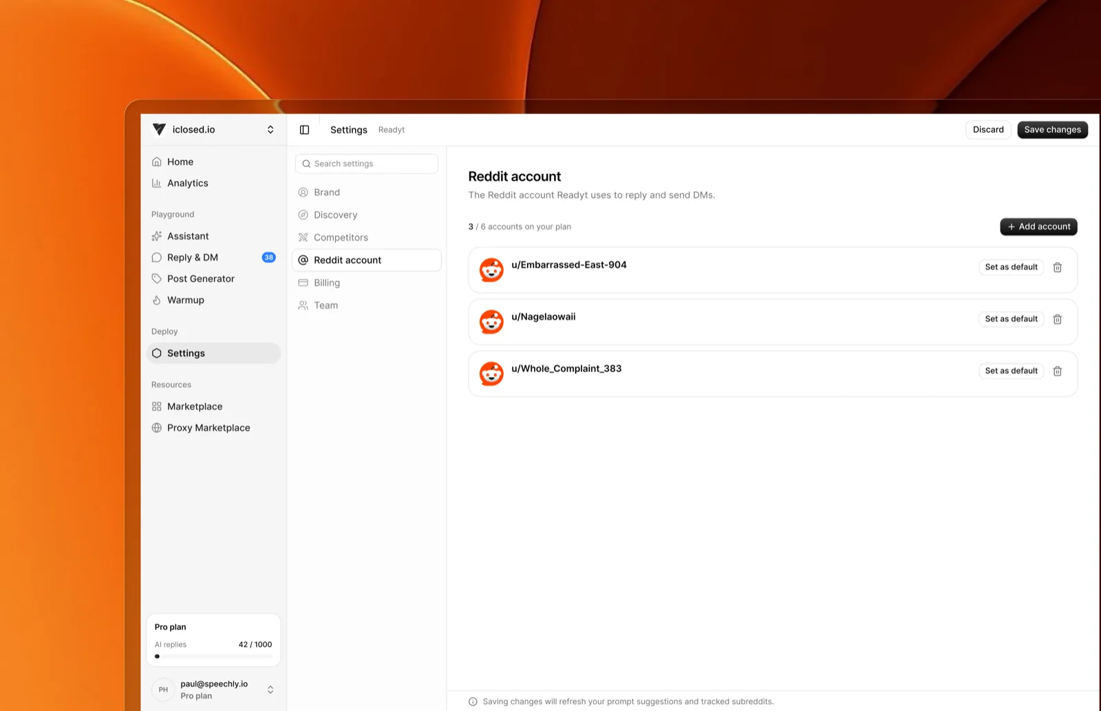 Reddit accounts settings